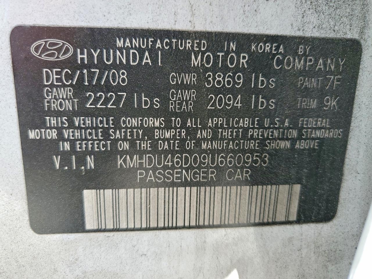 2009 HYUNDAI ELANTRA GLS photo 12