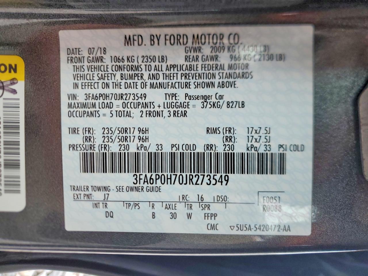 2018 FORD FUSION SE photo 13