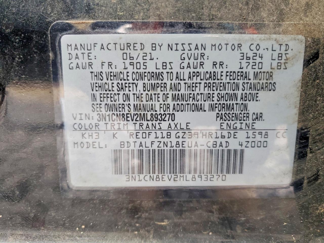 2021 NISSAN VERSA SV photo 12