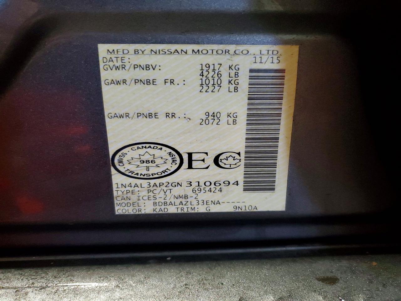 2016 NISSAN ALTIMA 2.5 photo 37