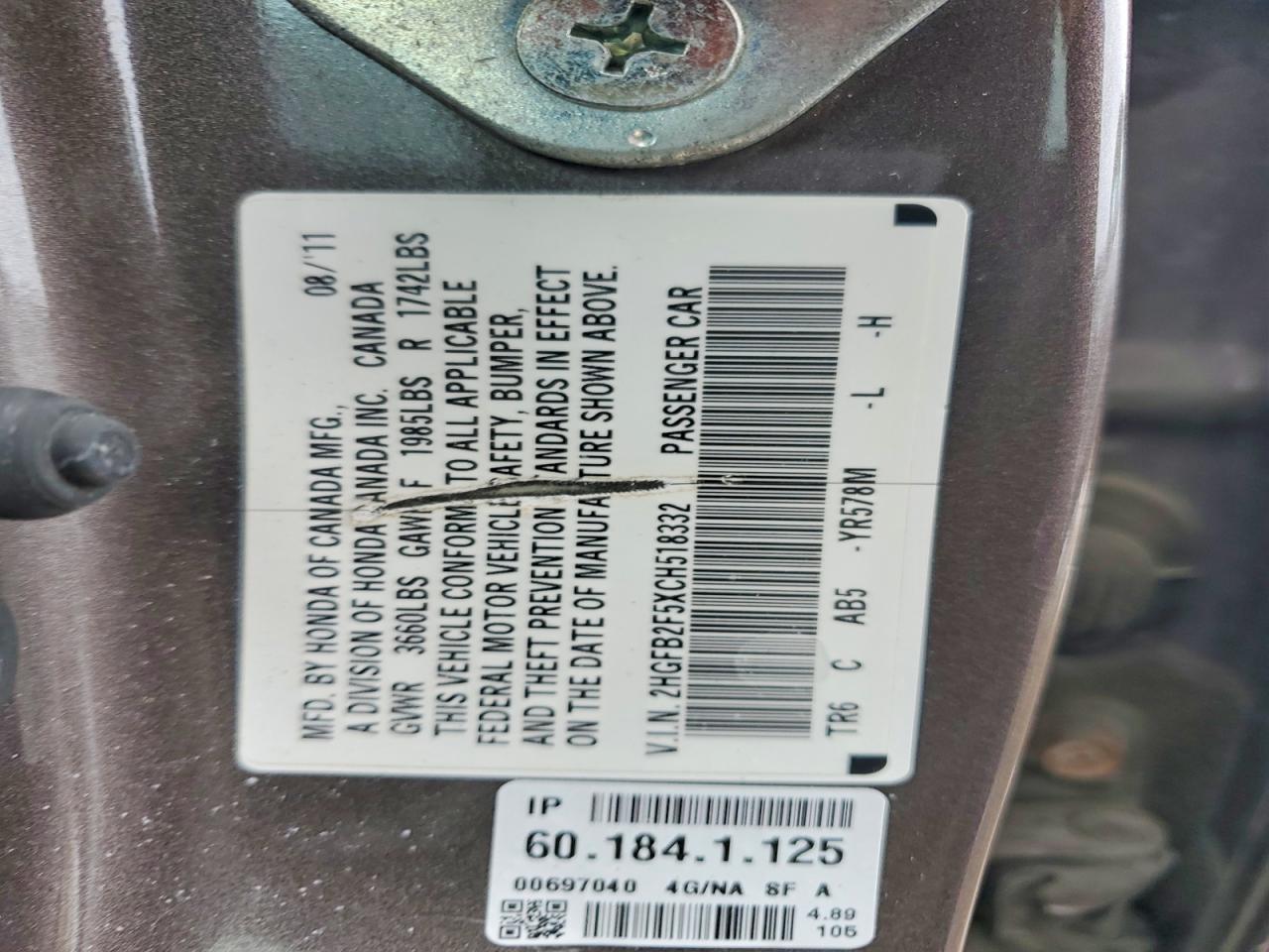 2012 HONDA CIVIC LX photo 12