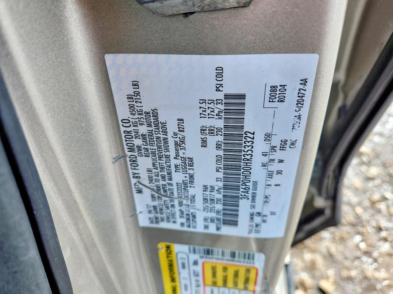 2017 FORD FUSION SE photo 23