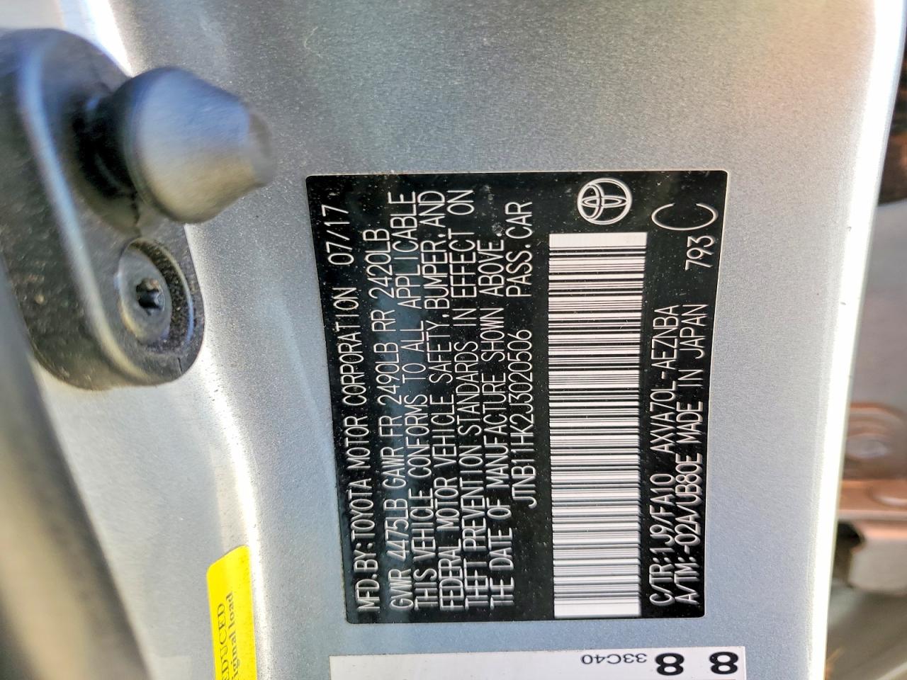 2018 TOYOTA CAMRY LE photo 12