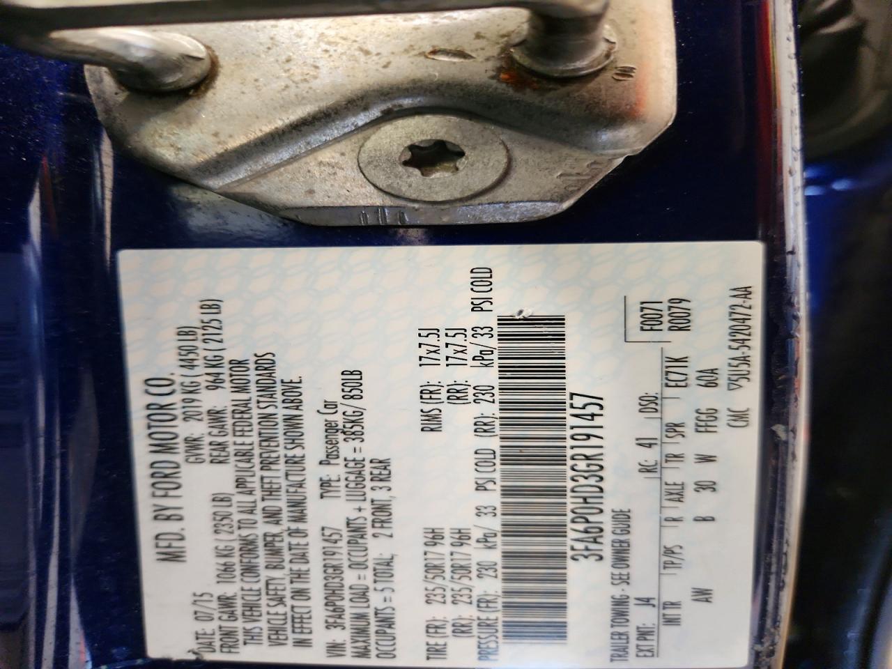 2016 FORD FUSION SE photo 12