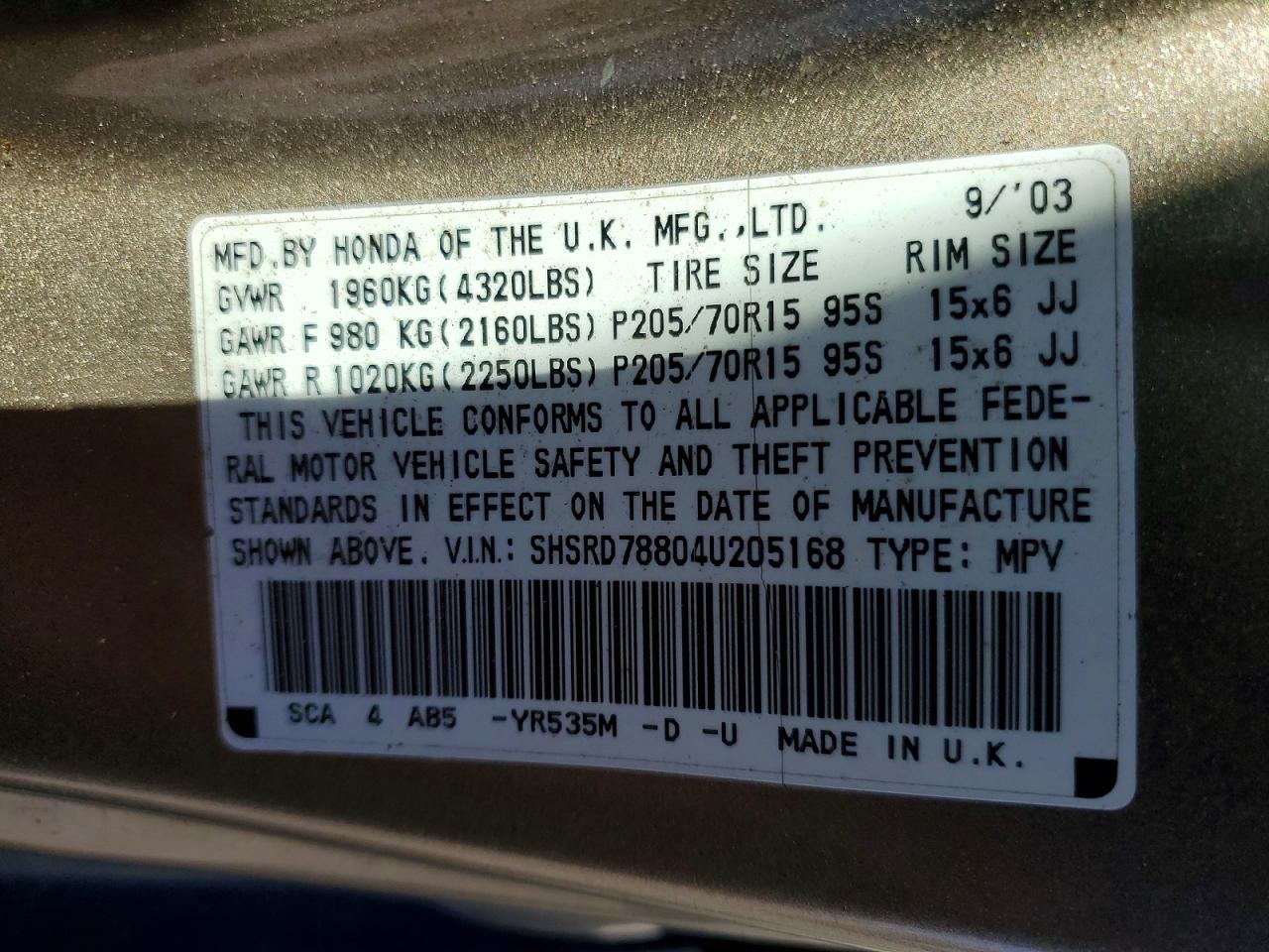 2004 HONDA CR-V EX photo 37