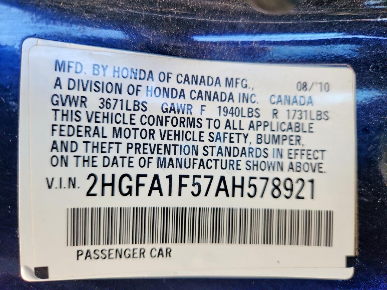 2010 HONDA CIVIC LX photo 34