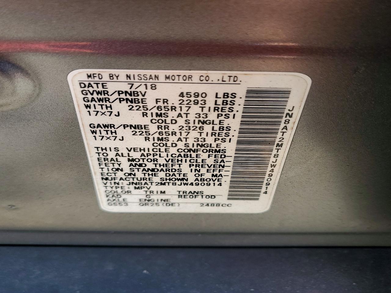 2018 NISSAN ROGUE SV photo 37