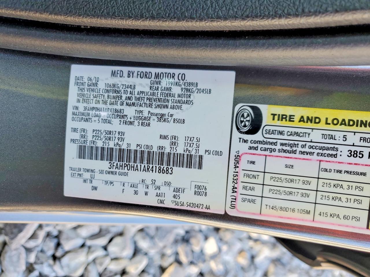 2010 FORD FUSION SE photo 12