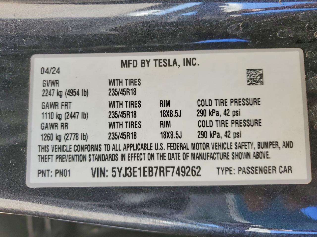 2024 TESLA MODEL 3 photo 12