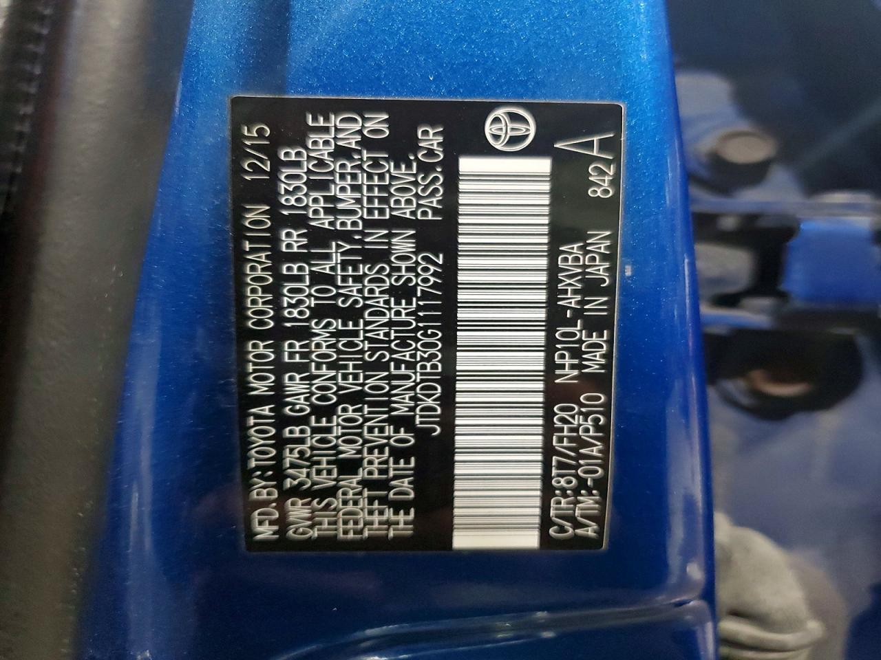 2016 TOYOTA PRIUS C ONE photo 12
