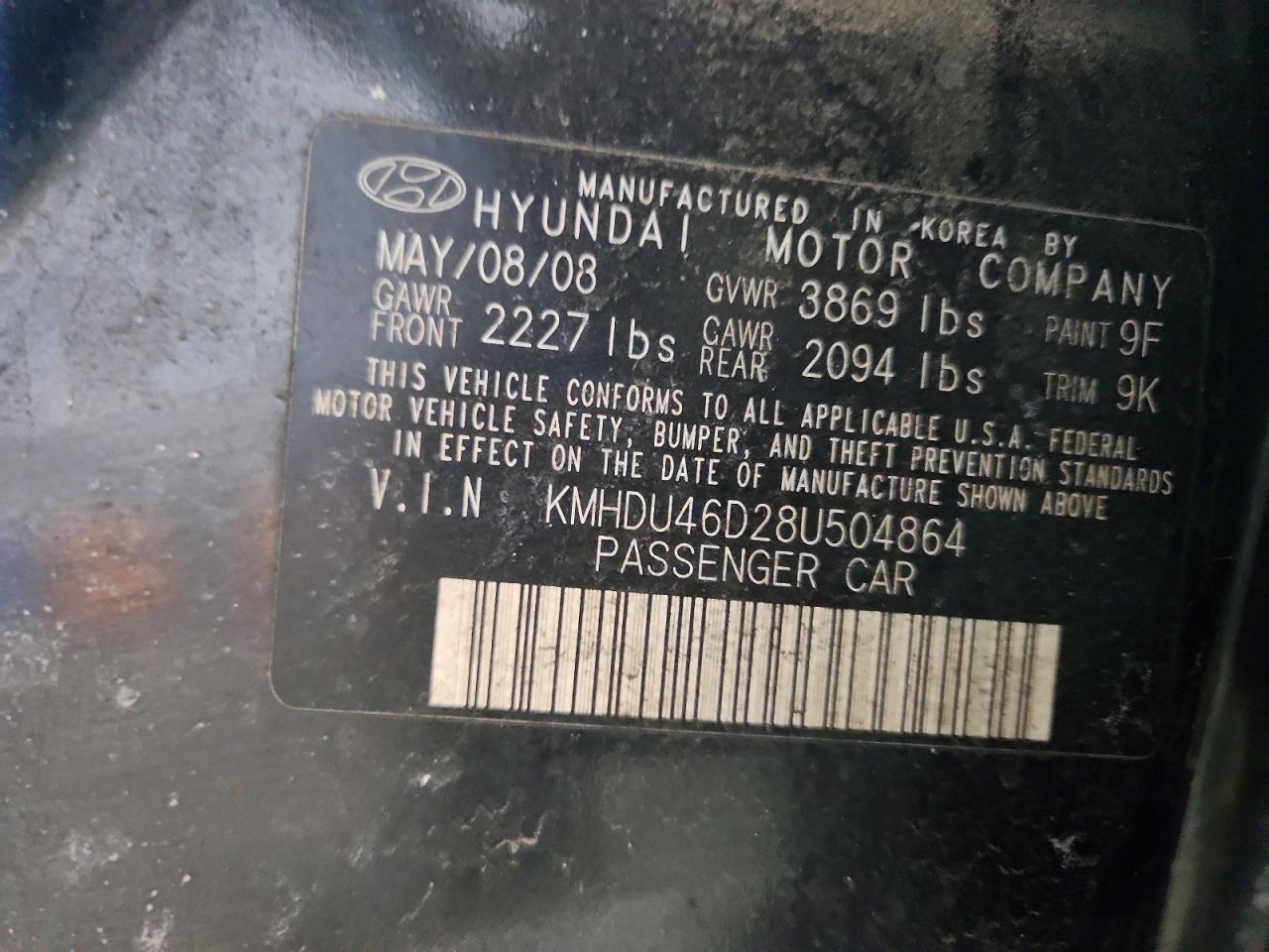 2008 HYUNDAI ELANTRA GLS photo 23