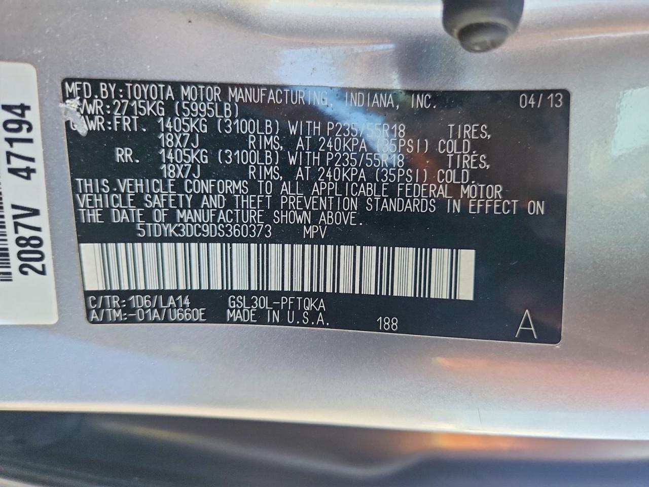2013 TOYOTA SIENNA LIMITED 7-PASSENGER photo 25