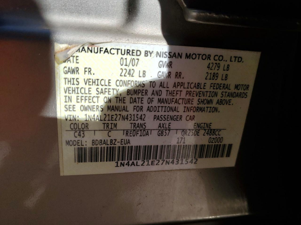 2007 NISSAN ALTIMA 2.5 photo 34