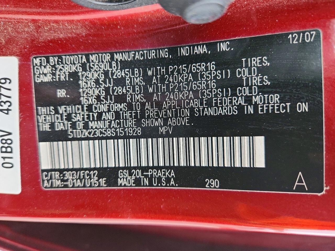 2008 TOYOTA SIENNA LE 8-PASSENGER photo 13