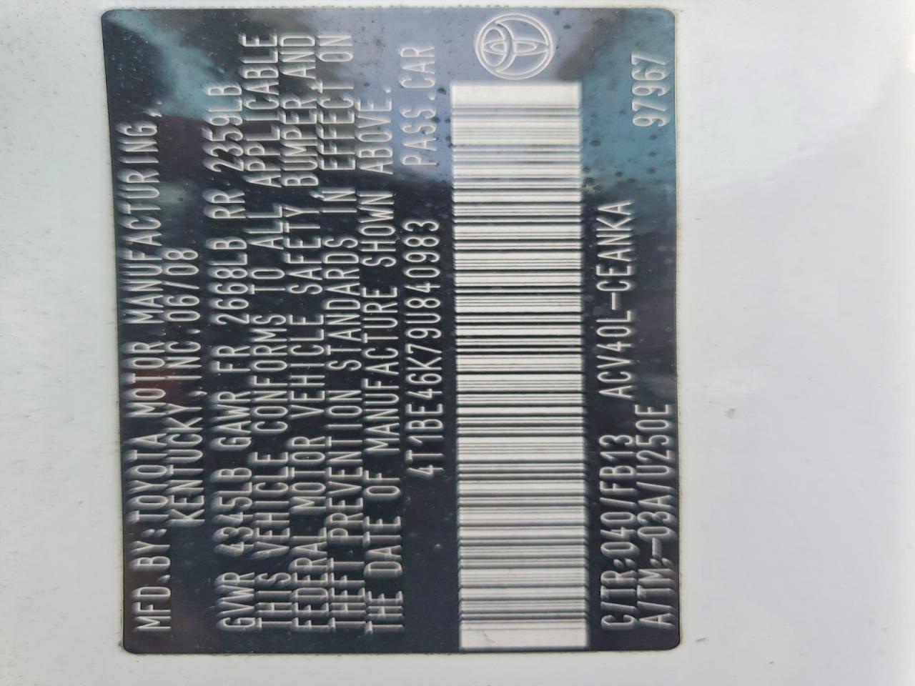 2009 TOYOTA CAMRY BASE photo 34