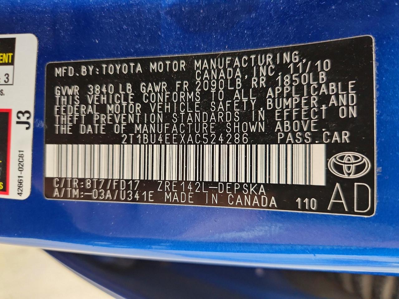 2010 TOYOTA COROLLA S photo 12