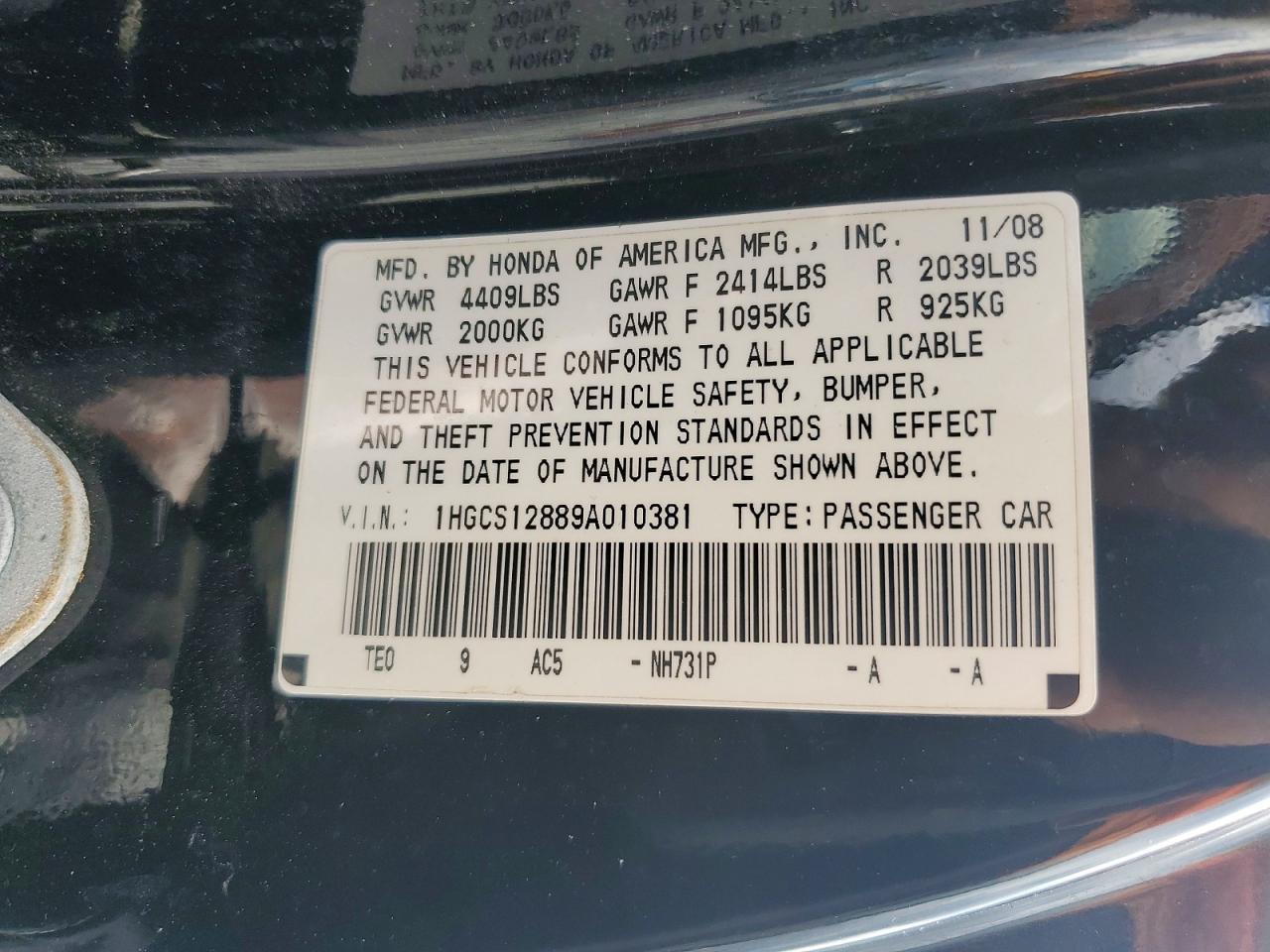 2009 HONDA ACCORD EXL photo 13