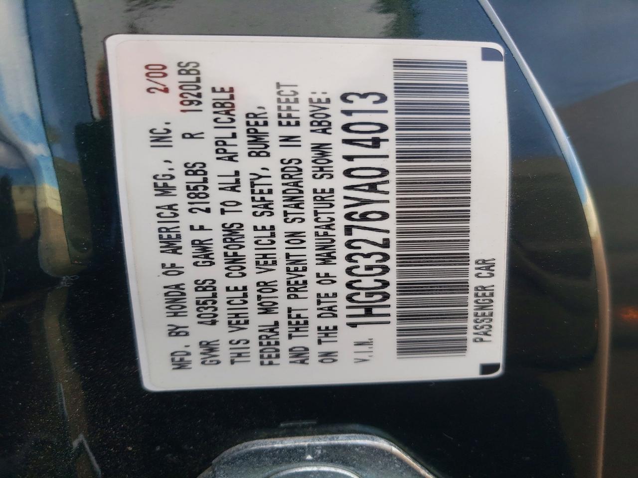 2000 HONDA ACCORD EX photo 12