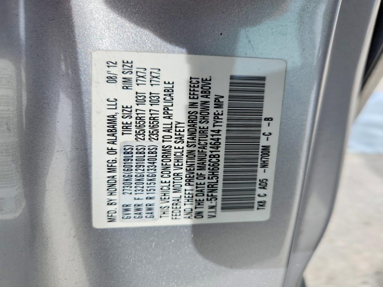 2012 HONDA ODYSSEY EXL photo 37