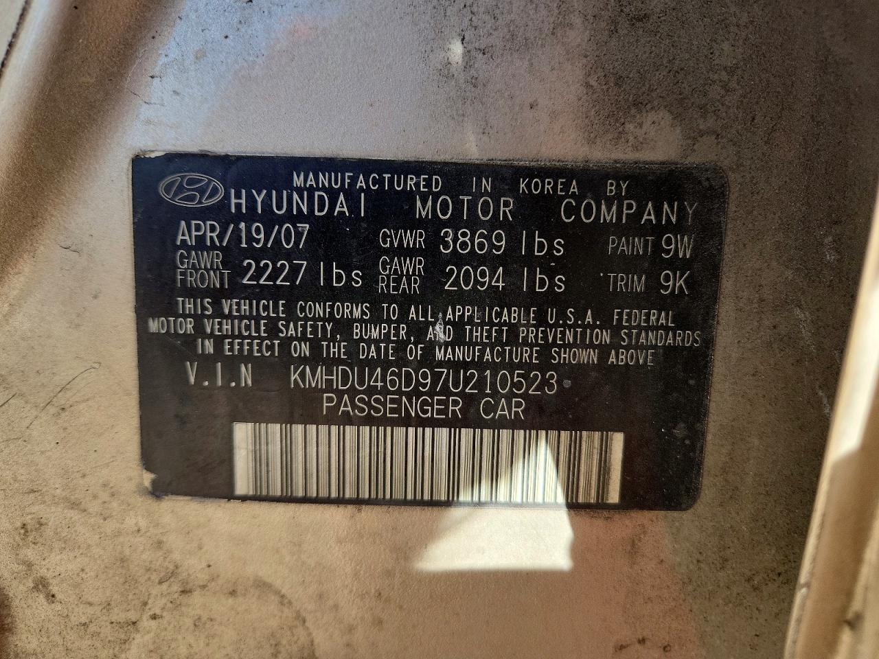 2007 HYUNDAI ELANTRA GLS photo 23