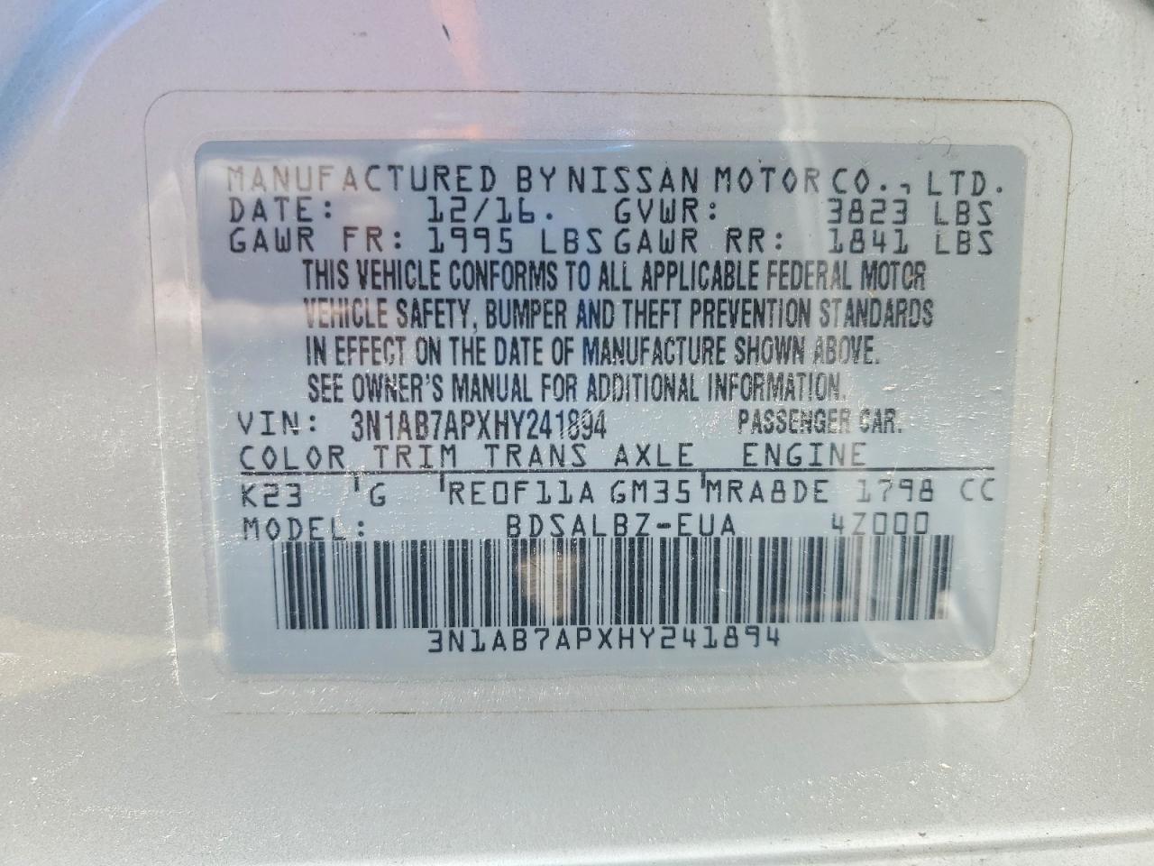 2017 NISSAN SENTRA S photo 12