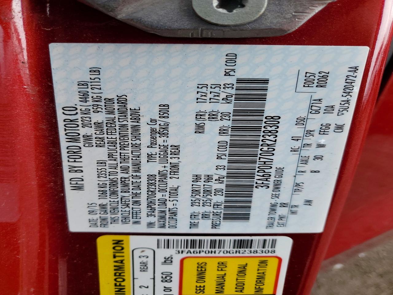 2016 FORD FUSION SE photo 23