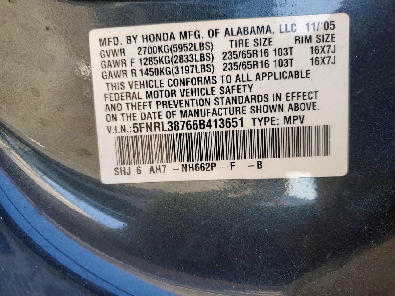 2006 HONDA ODYSSEY EXL photo 13