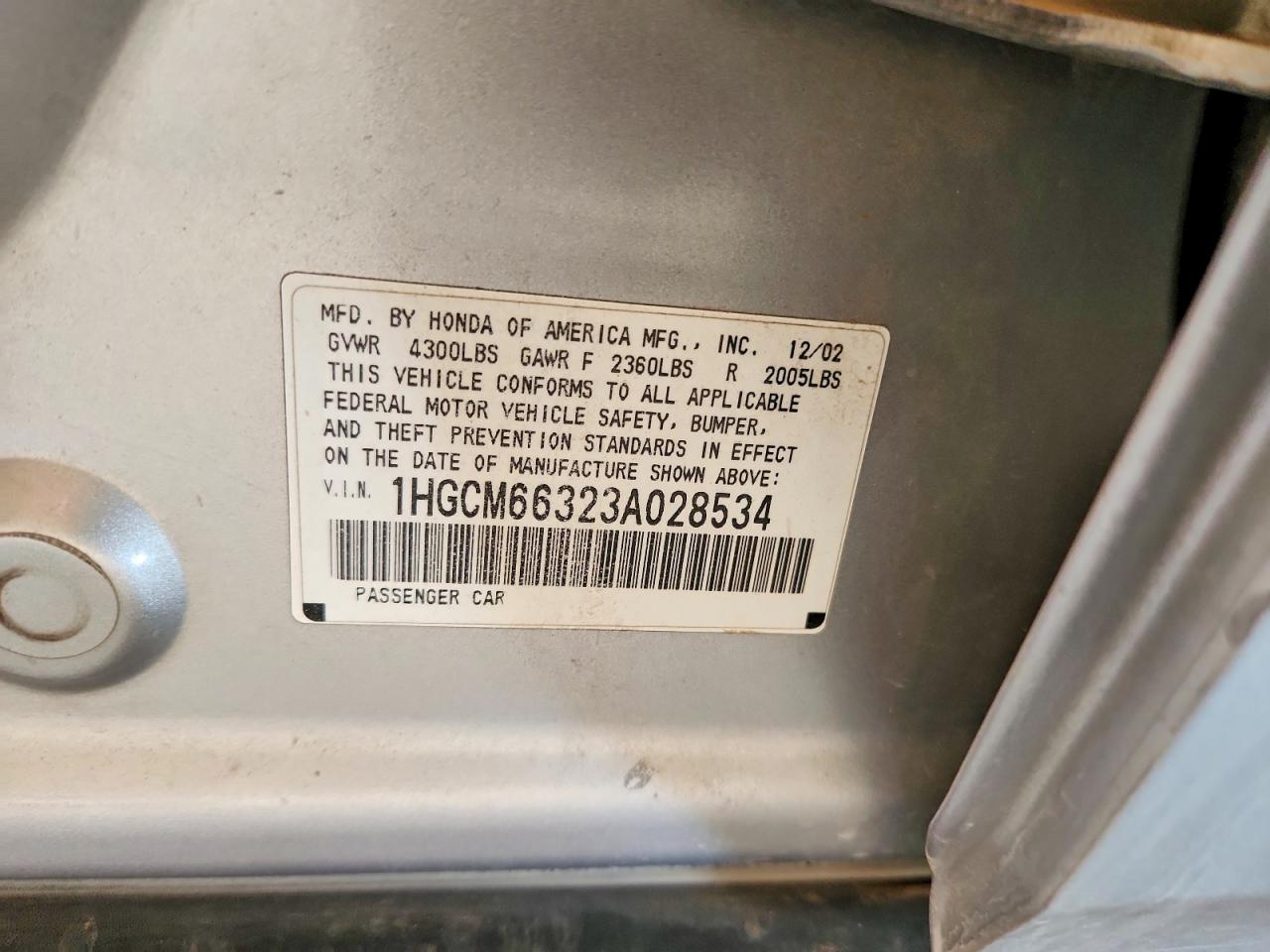 2003 HONDA ACCORD LX photo 23