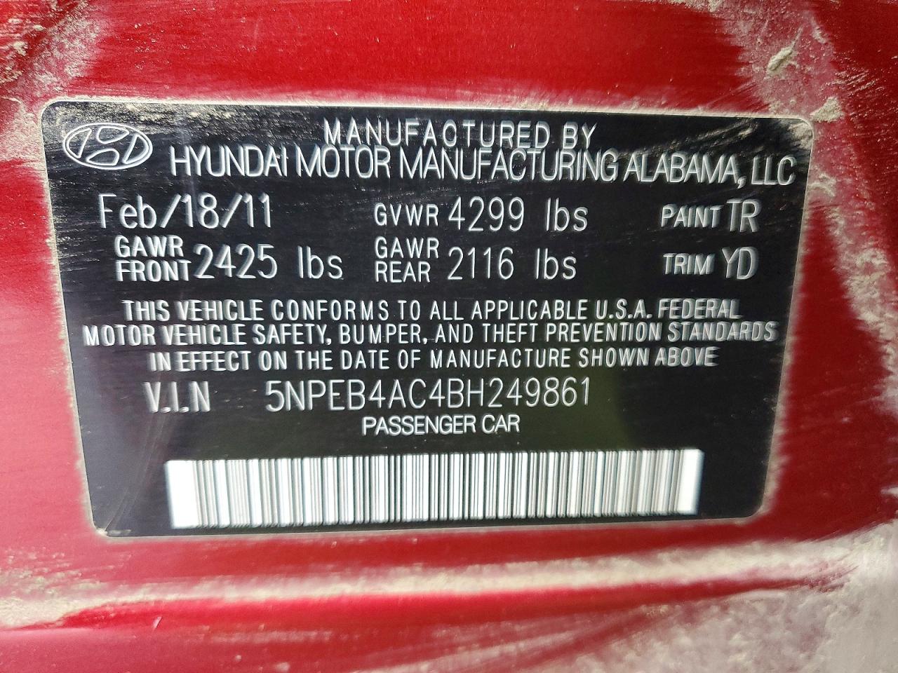 2011 HYUNDAI SONATA GLS photo 34