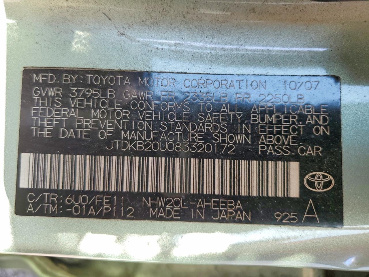 2008 TOYOTA PRIUS BASE photo 12