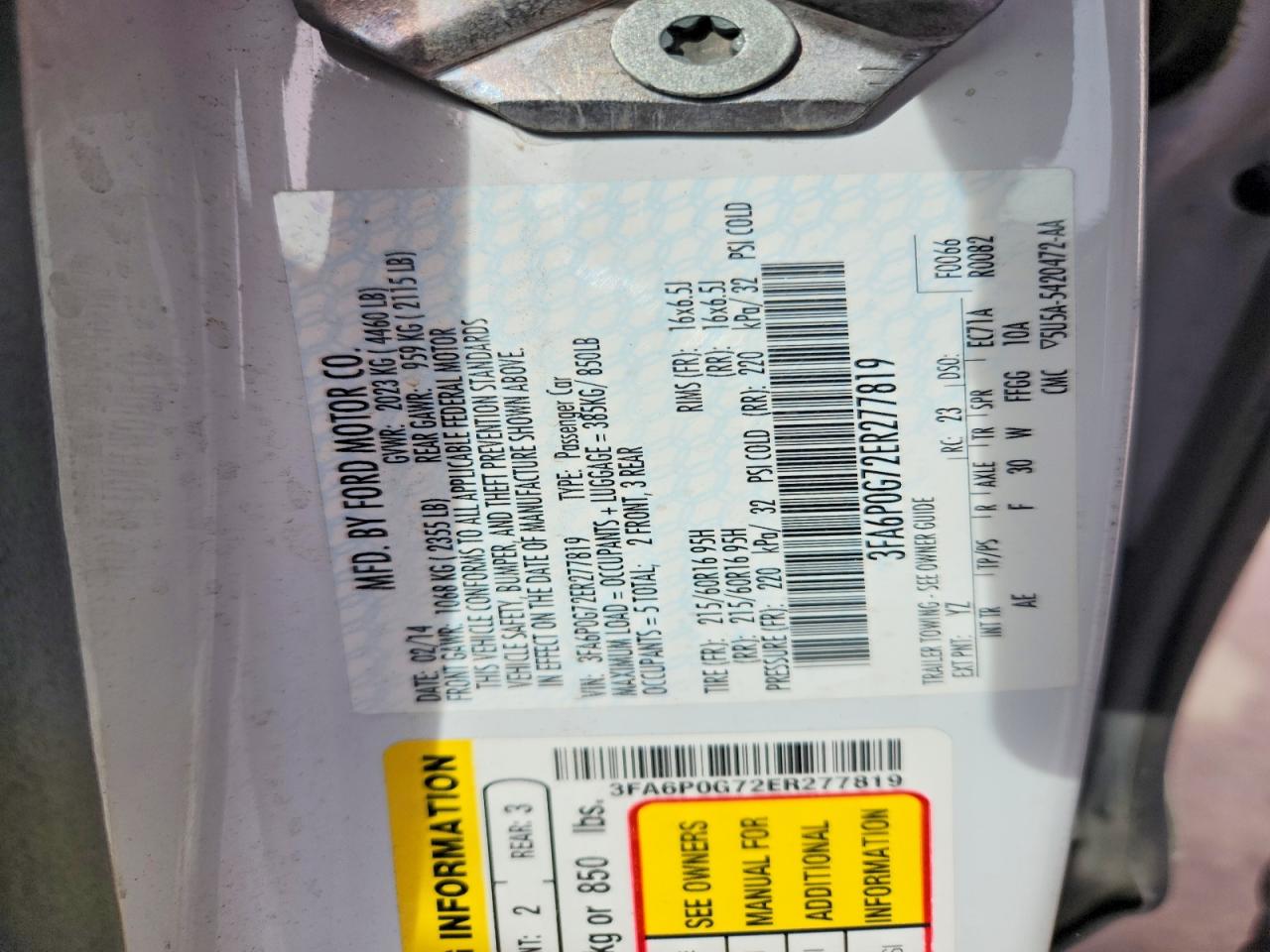 2014 FORD FUSION S photo 23