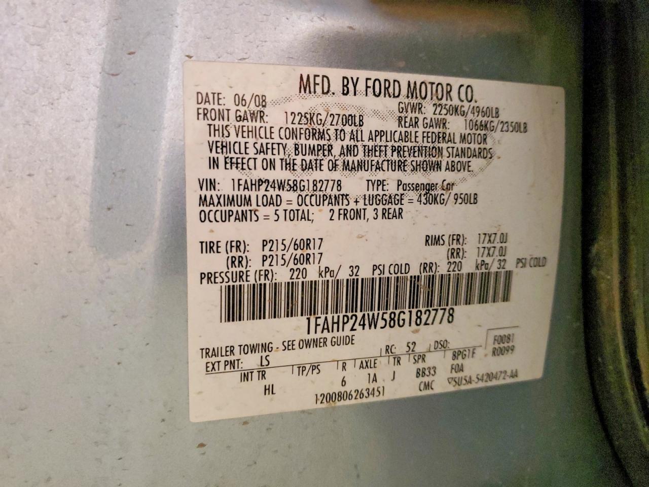 2008 FORD TAURUS SEL photo 23