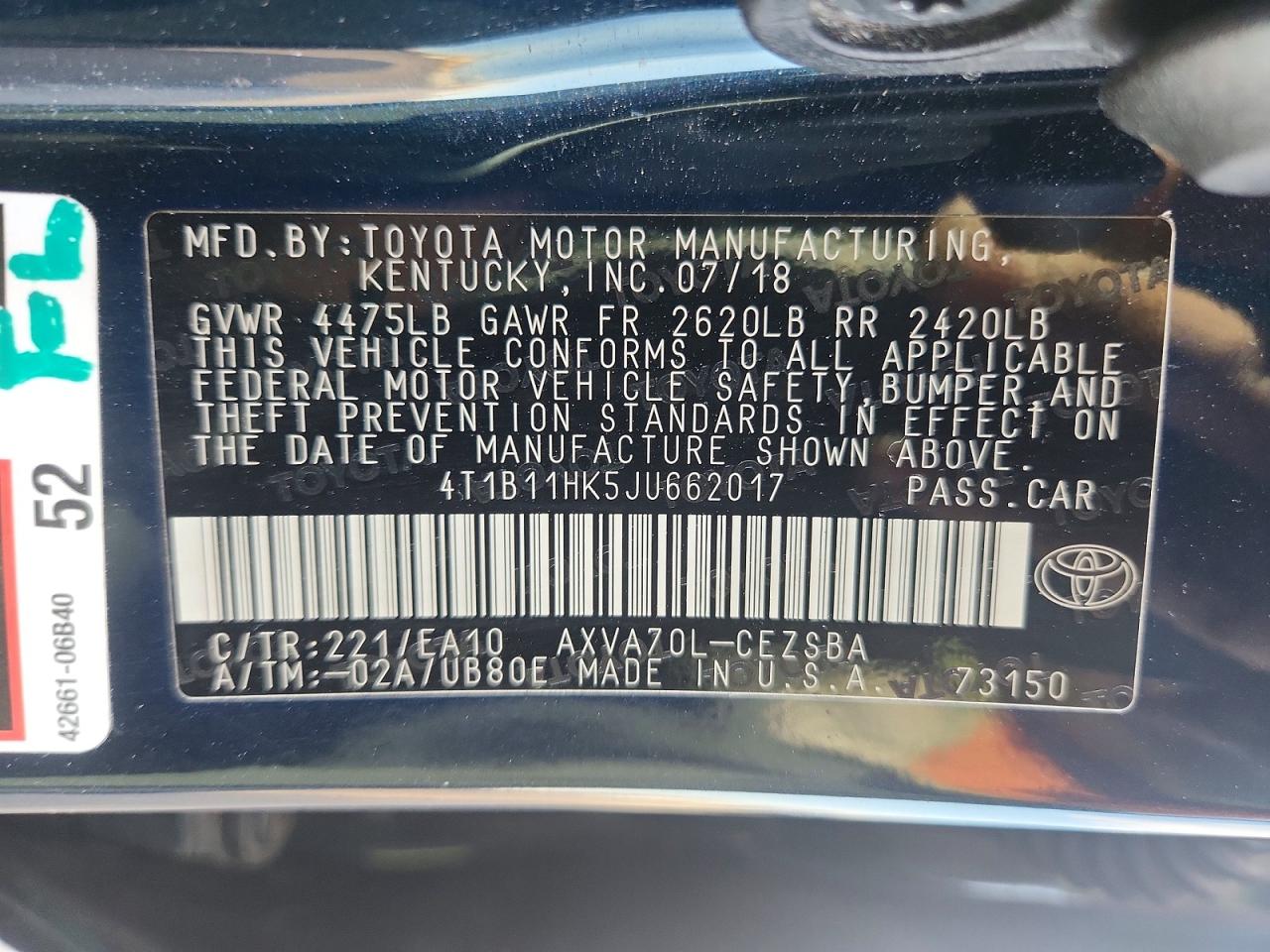 2018 TOYOTA CAMRY SE photo 12