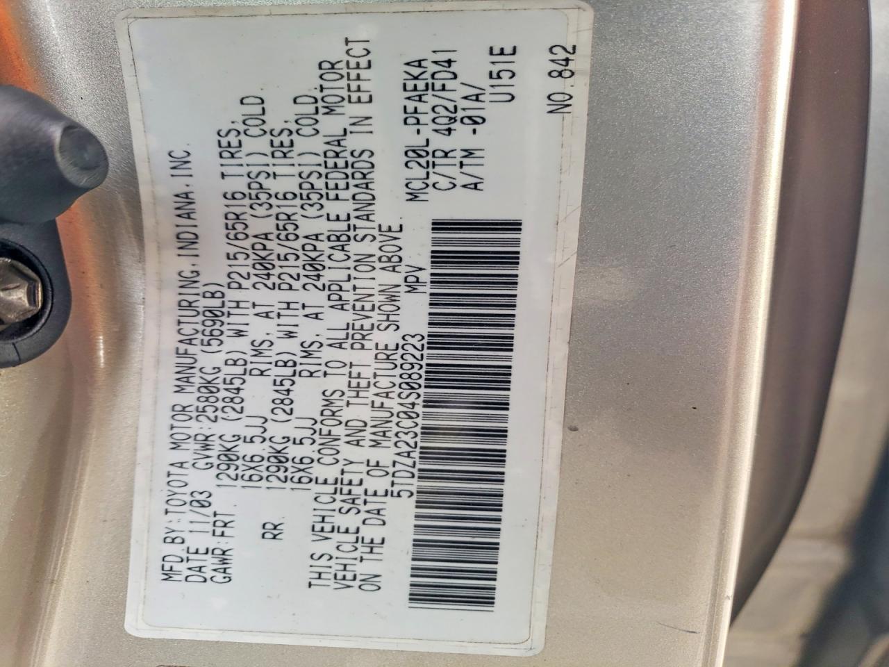 2004 TOYOTA SIENNA CE 7 PASSENGER photo 12