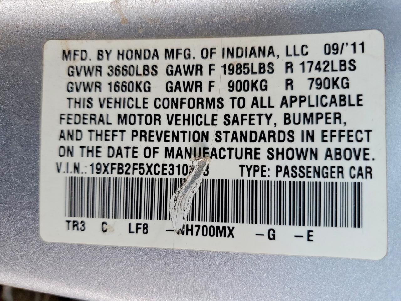 2012 HONDA CIVIC LX photo 23