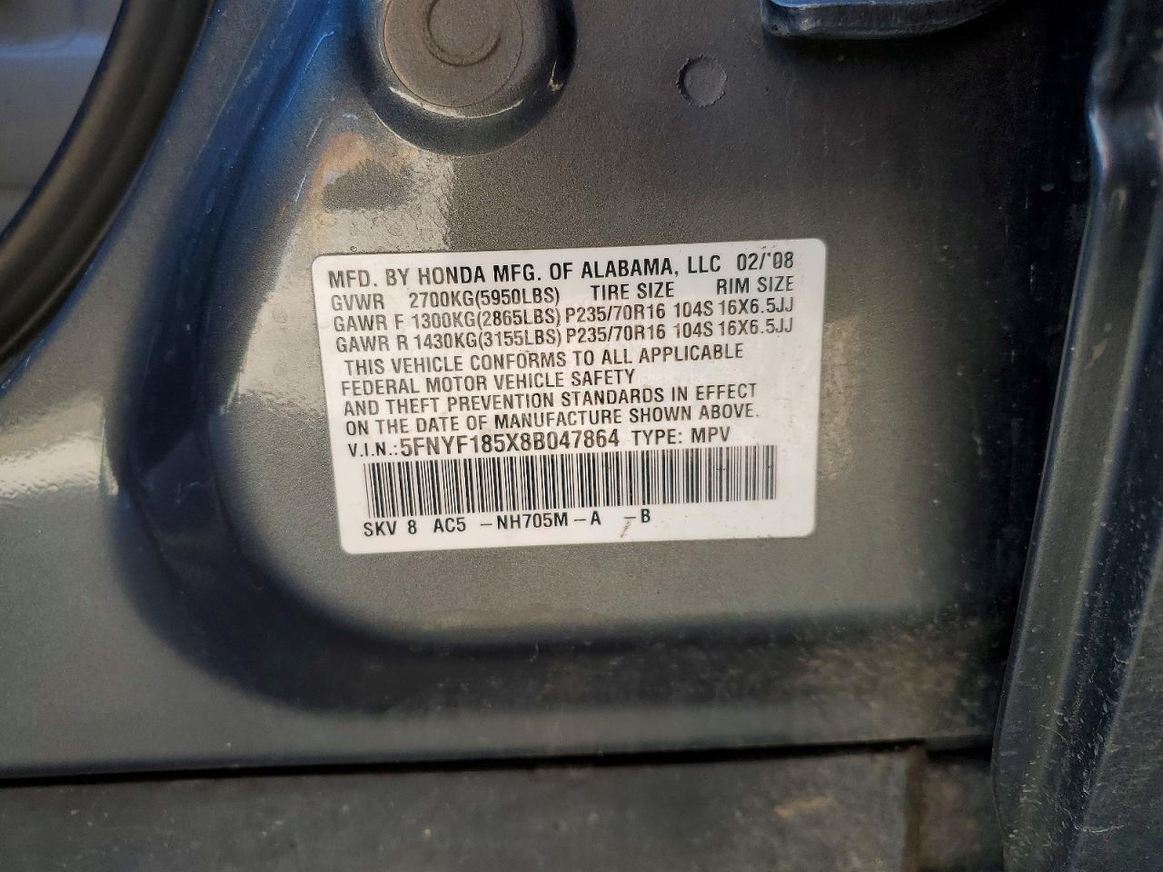 2008 HONDA PILOT EXL photo 23