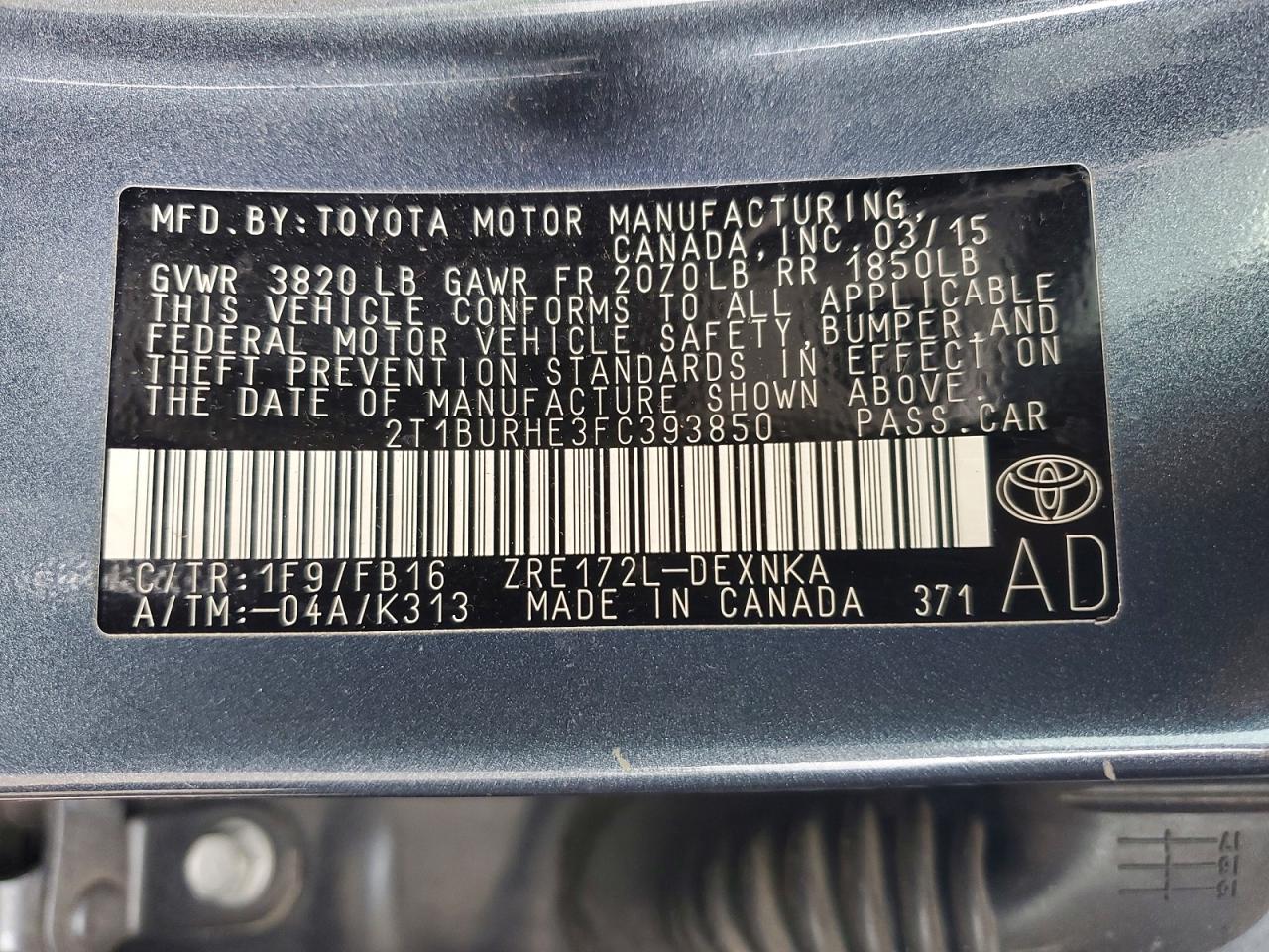 2015 TOYOTA COROLLA LE photo 12