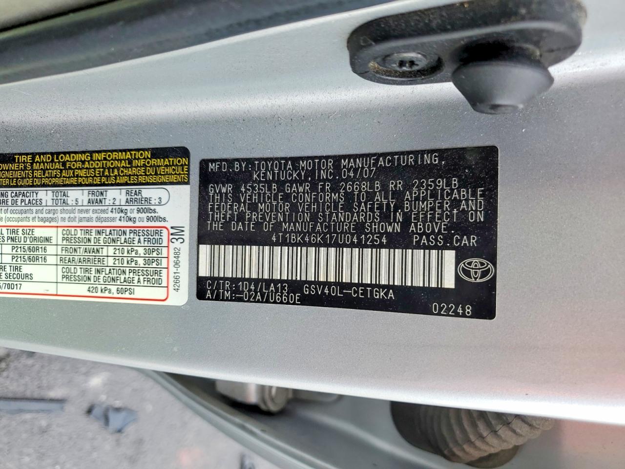2007 TOYOTA CAMRY XLE V6 photo 12