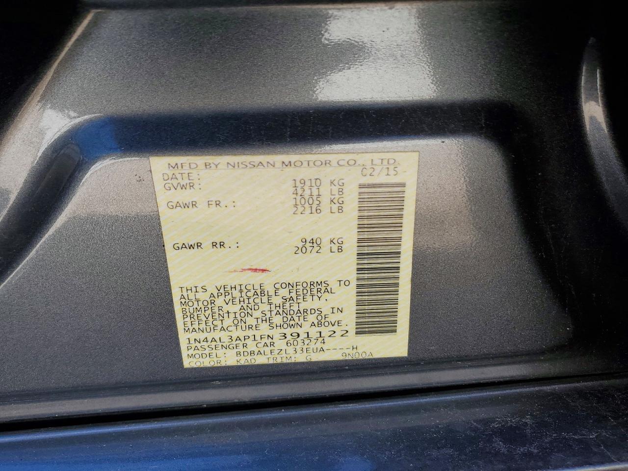 2015 NISSAN ALTIMA 2.5 S photo 34