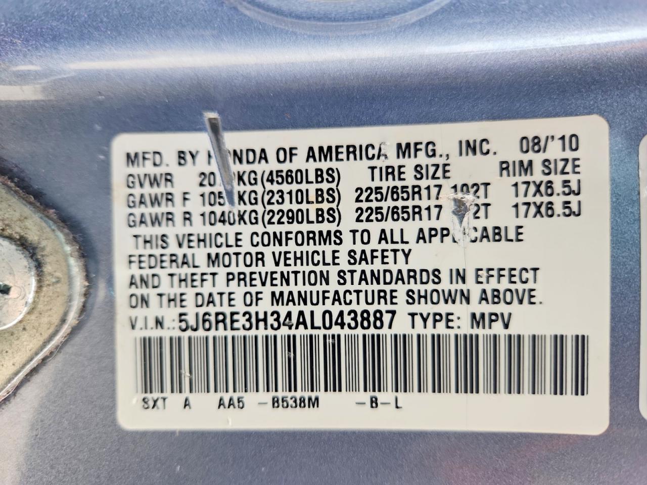 2010 HONDA CR-V LX photo 40