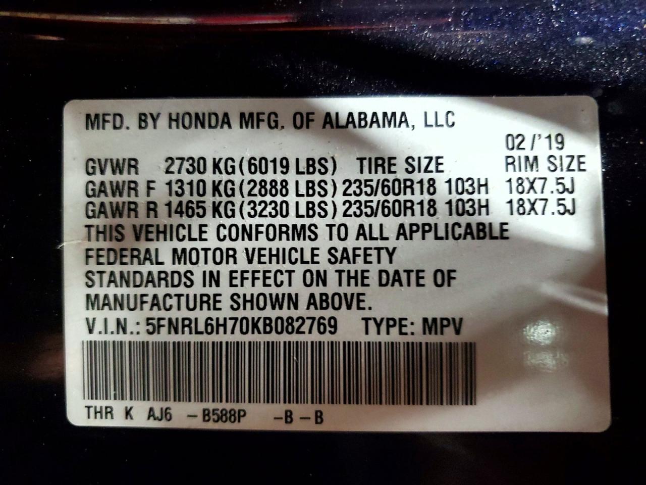 2019 HONDA ODYSSEY EXL photo 25