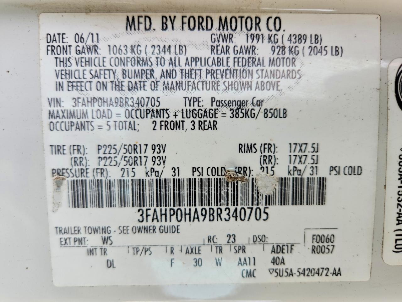 2011 FORD FUSION SE photo 23