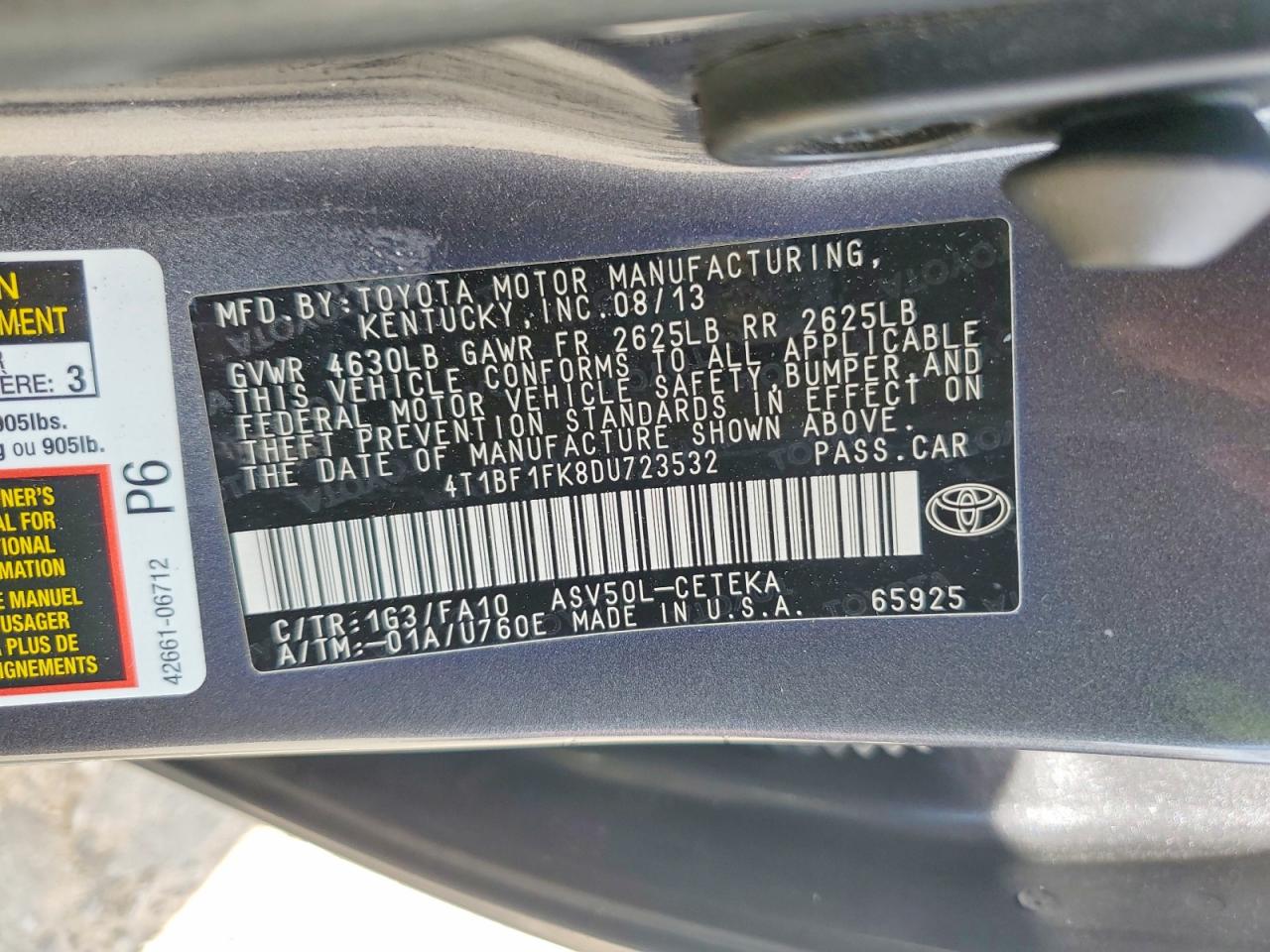 2013 TOYOTA CAMRY L photo 13
