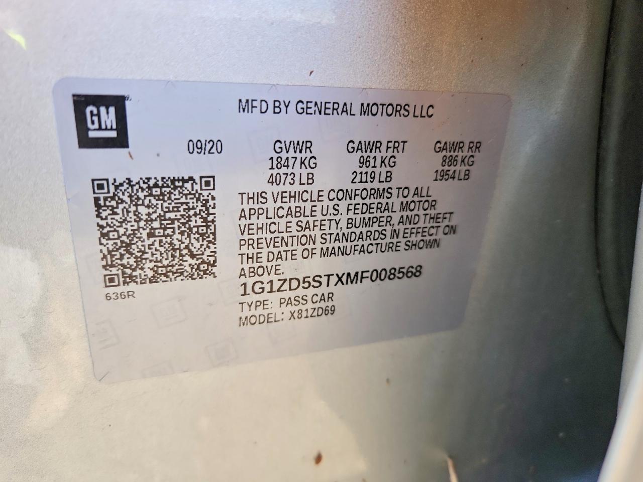 2021 CHEVROLET MALIBU LT photo 12