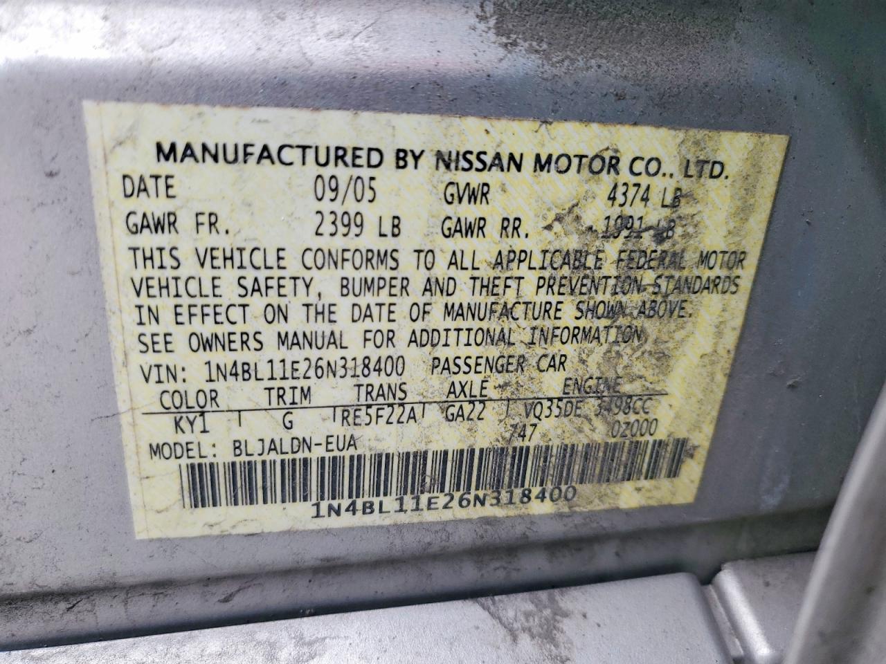 2006 NISSAN ALTIMA 3.5 SE photo 12