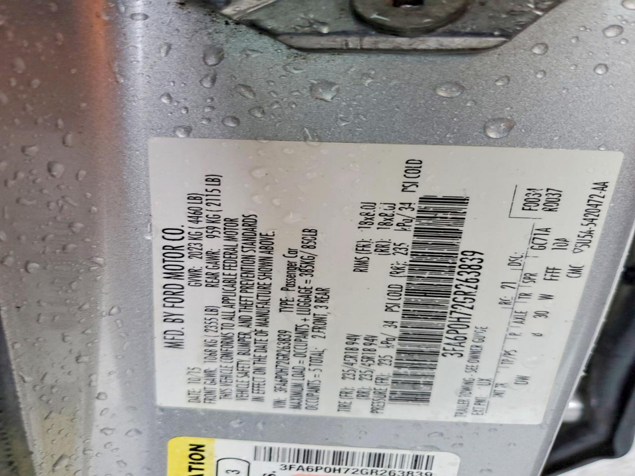 2016 FORD FUSION SE photo 23