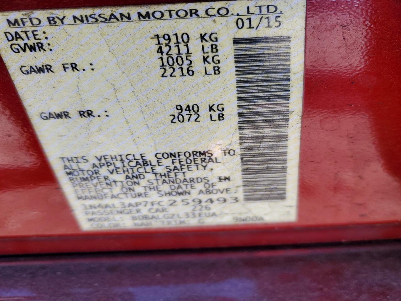 2015 NISSAN ALTIMA 2.5 S photo 12