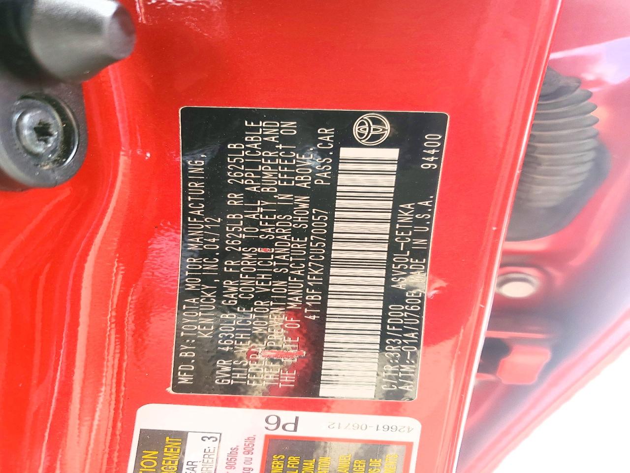 2012 TOYOTA CAMRY LE photo 12
