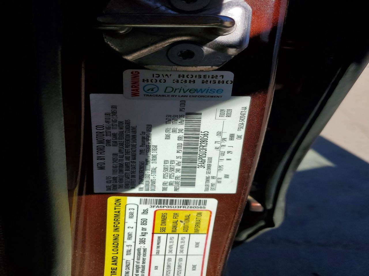2015 FORD FUSION TITANIUM PHEV photo 25