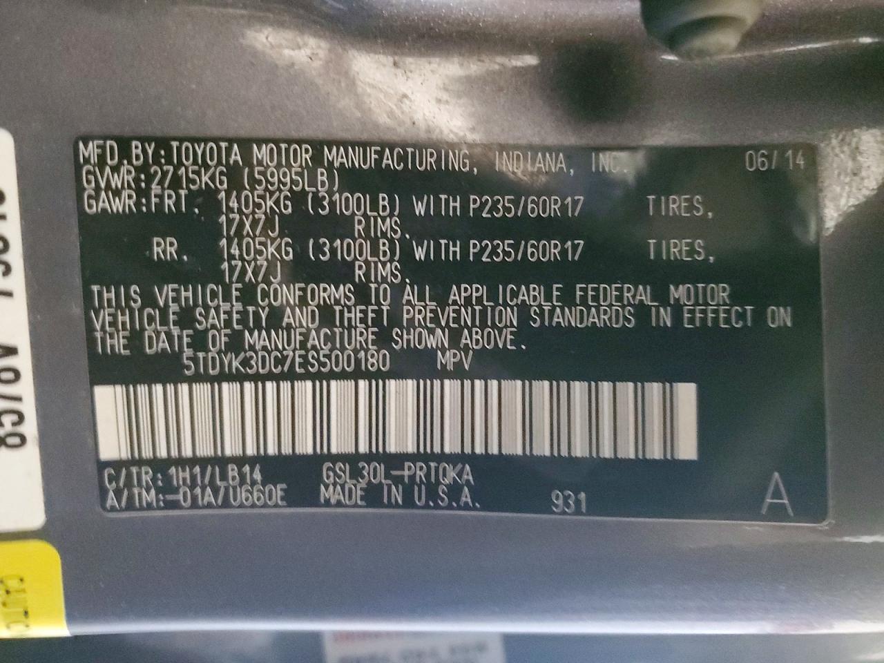 2014 TOYOTA SIENNA XLE 8-PASSENGER photo 13